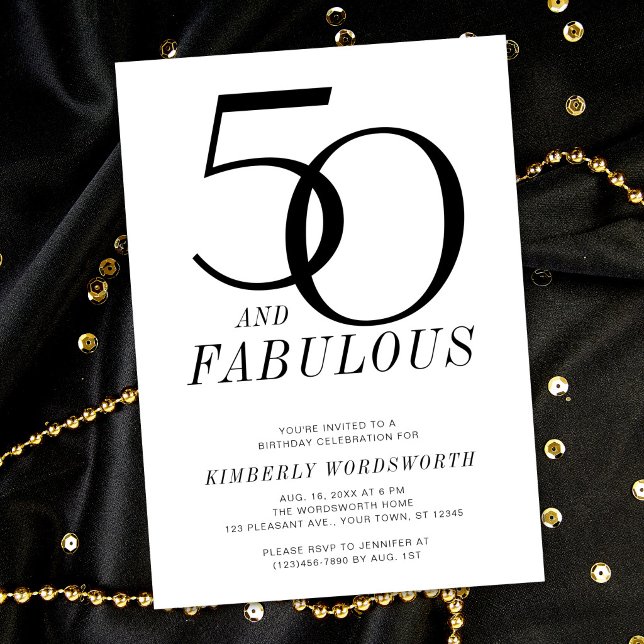 Convite Moderno Mínimo 50 e Fabuloso Aniversário de Cinque (Criador carregado)