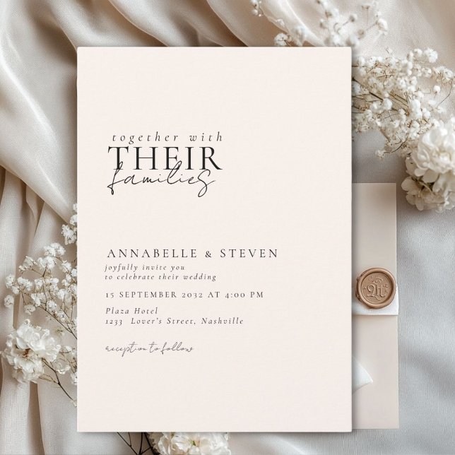 Convite Moderno, mínimo, bege, casamento (Modern, minimal, elegant, handwriting font, beige Wedding Invitation.)