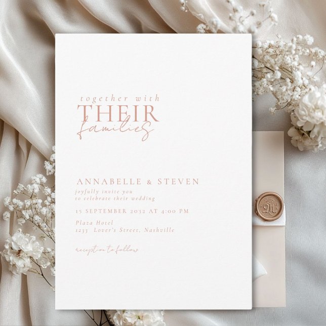 Convite Moderno, Mínimo, Branco, Casamento (Modern, minimal, elegant, handwriting font, white + copper Wedding Invitation.)