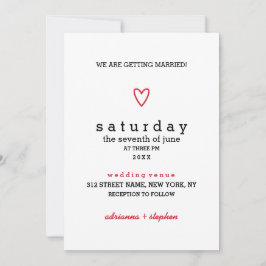 Convite Moderno mínimo | Coração Vermelho | Casamento