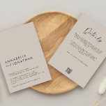 Convite Moderno Mínimo de Detalhes de Casamento de cinzas<br><div class="desc">Pequenas e simples cinzas elegantes e casamentos negros,  detalhes e convite de código QR. Uma coleção moderna.</div>