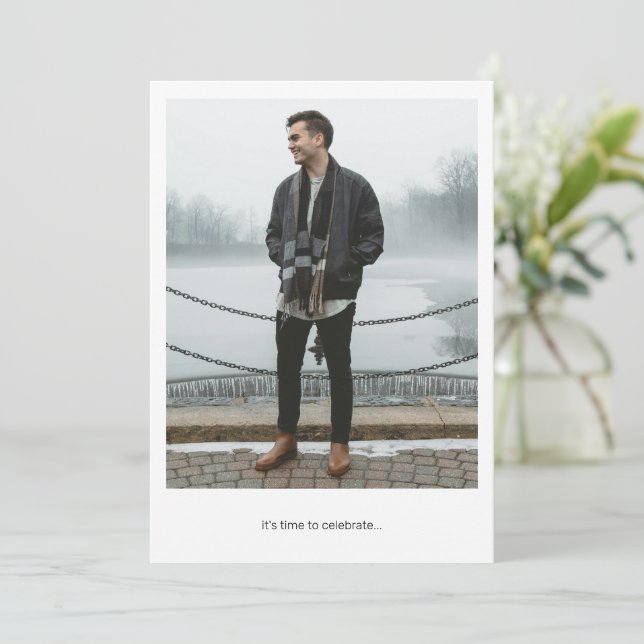 Convite Moderno Mínimo Dois Graduação de Foto em Branco Pr (Em pé/Frente)