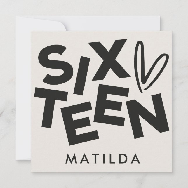 Convite Moderno mínimo ousado tipografia de 16 anos (Frente)