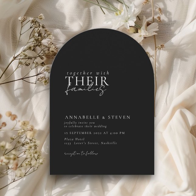Convite Moderno, Mínimo, Preto, Casamento (Modern, Minimal, Black, Arch Wedding Invitation)