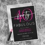 Convite Moderno Mínimo Rosa Quarenta Fabuloso Aniversário<br><div class="desc">Moderno e sofisticado,  este convite de aniversário de quarenta anos combina preto e branco clássico com destaques de rosa brilhante. Seu design minimalista é simples e divertido para celebrar o aniversário marcante. Criado por Simply Farmhouse Press.</div>