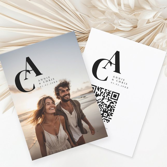 Convite Moderno, Monograma, Foto, Código QR (Modern, Bold- Monogram, Photo, QR-Code Wedding Invitation.)