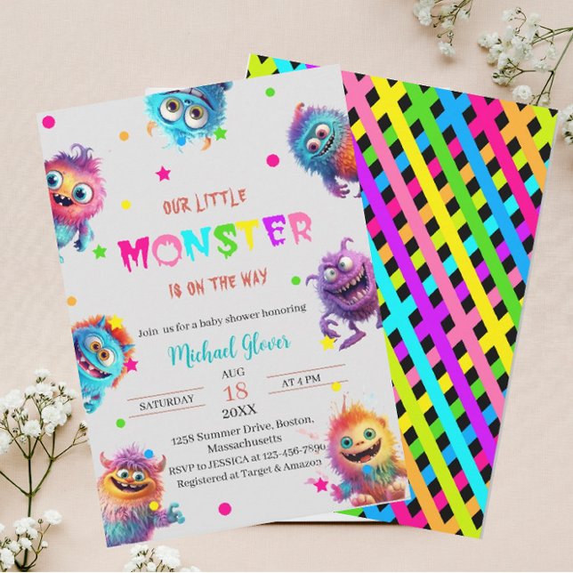Convite Moderno Monstros chá de fraldas De Aquarela Invi (Criador carregado)