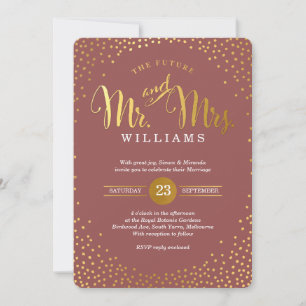 Convite MODERNO NA MODA WEDDING mini-gold confetti marsala
