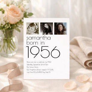 Convite Moderno Nascido em 1956 3 Fotos Festa de 70 Anos