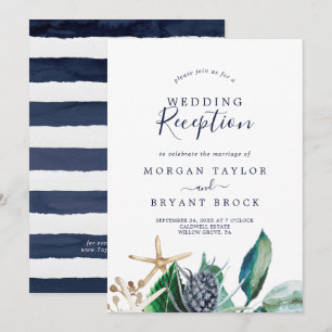 Convite Moderno Náutico   Recepção de Casamento com Folhag