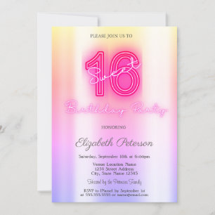 Convite Moderno Ombre Neon Sweet 16
