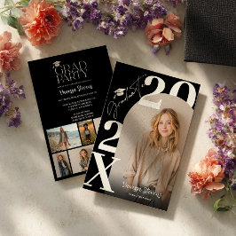 Convite Moderno Ousado Branco Preto Tendência 6 fotos grad