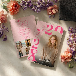 Convite Moderno Ousado Retro Rosa Tendência 6 fotos gradua