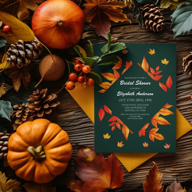 Convite Moderno outono Russo deixa Chá de panela (Criador carregado)