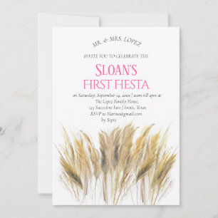 Convite Moderno Pampas Grass First Fiesta Pink Aniversário