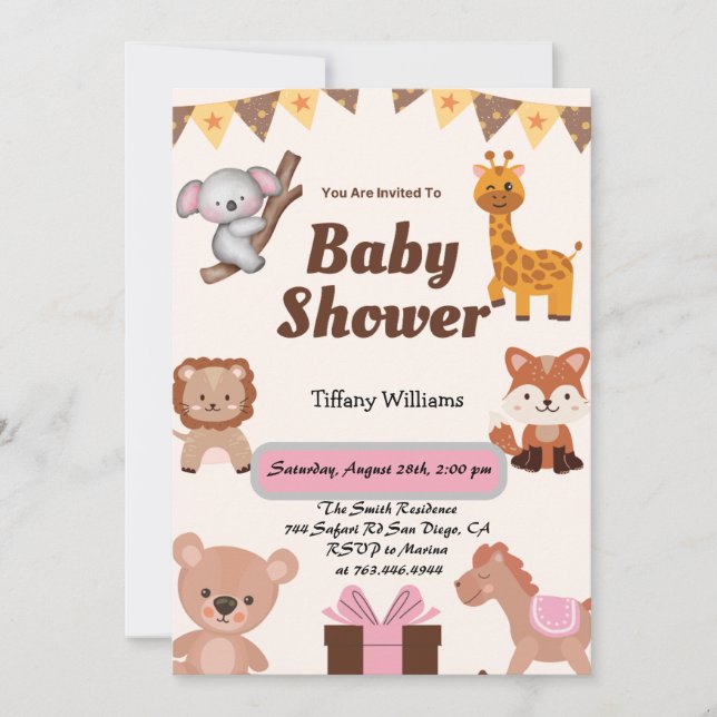 Convite moderno para animais selvagens Safari (Frente)