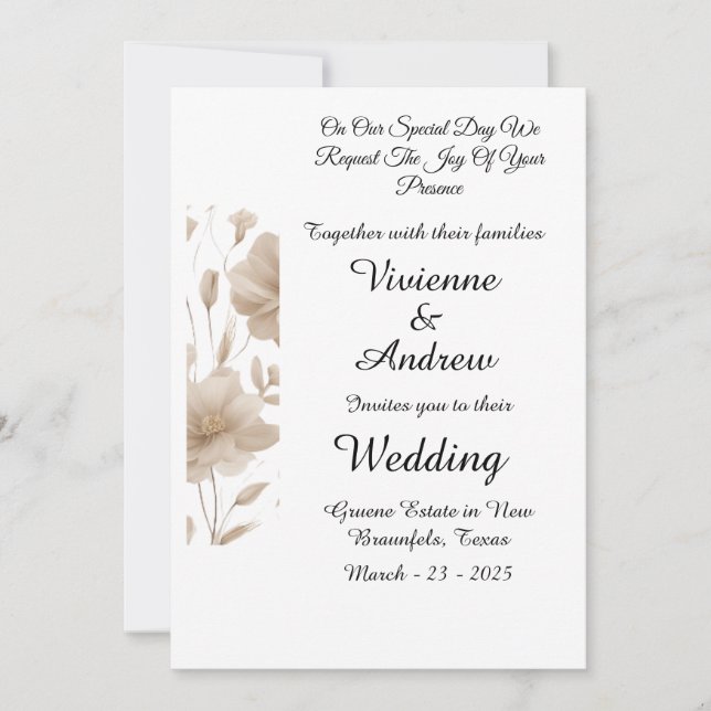 Convite Moderno para Casamento Beige Elegante (Frente)