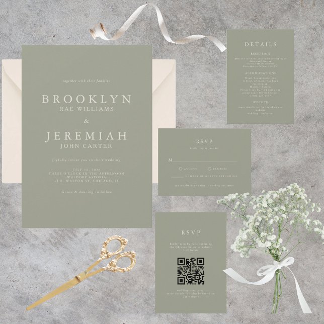 Convite Moderno para Casamento BROOKLYN Sage (Criador carregado)