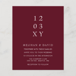 Convite Moderno para Casamento Burgundy de Orçamen