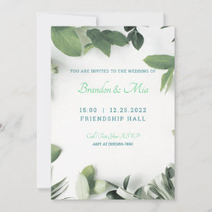 Convite Moderno para Casamento com Folhas Botânica