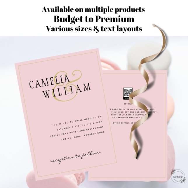 Convite Moderno para Casamento Cor-de-Rosa (Criador carregado)