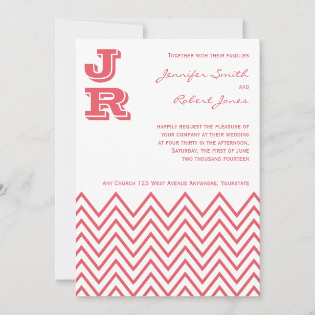 Convite Moderno para Casamento de Chevron Rosa-Ros (Frente)