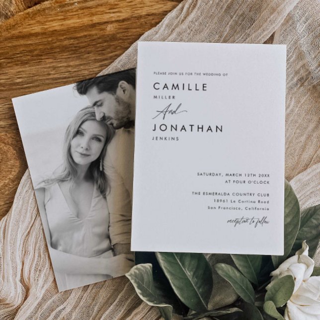 Convite Moderno para Casamento de Fotos Elegante (Modern Elegant Wedding Photo Invitation)