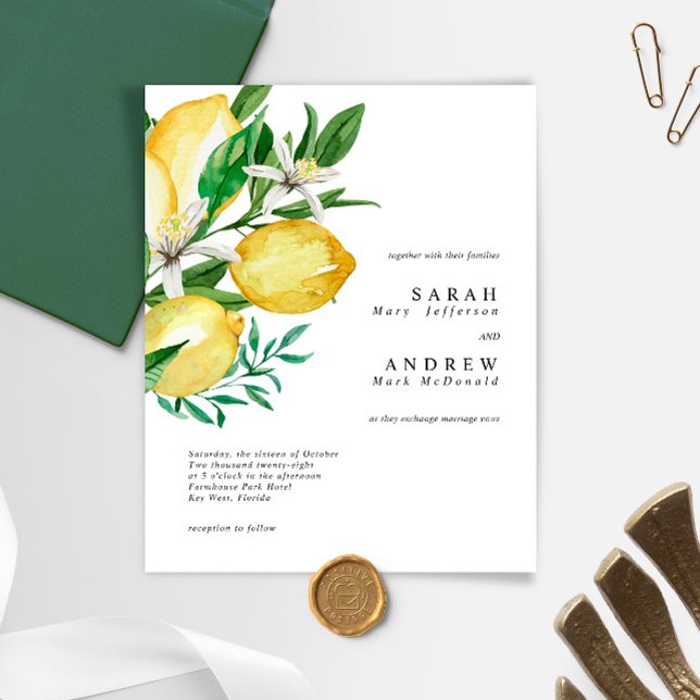 Convite Moderno para Casamento de Lemon Greenery (Criador carregado)