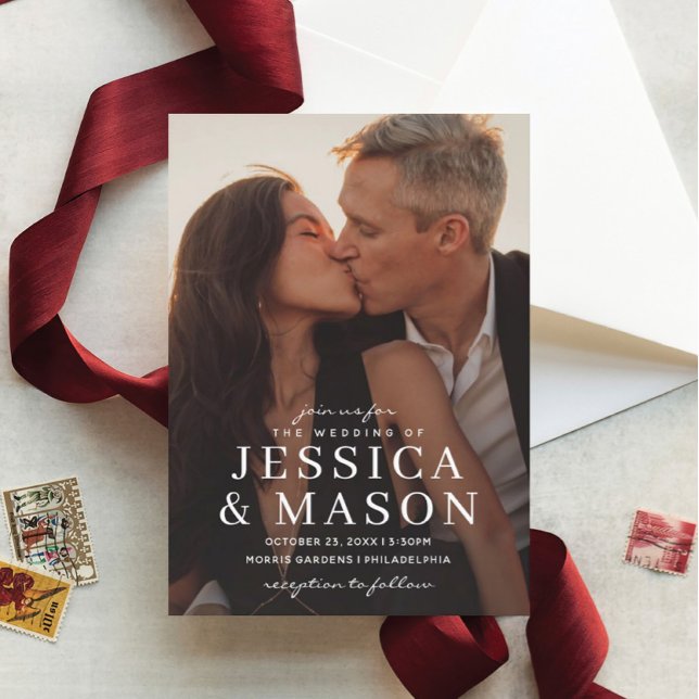 Convite Moderno para Casamento de Sobreposição Ele (Criador carregado)