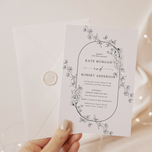 Convite Moderno para Casamento Floral Descrito (Criador carregado)