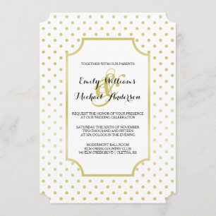 Convite Moderno Para Casamento Gold Foil Polka-Dot