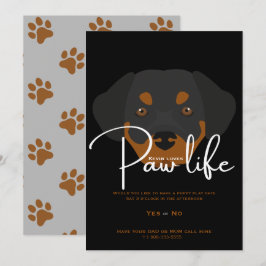 Convite moderno para festa com patas de cachorrinh