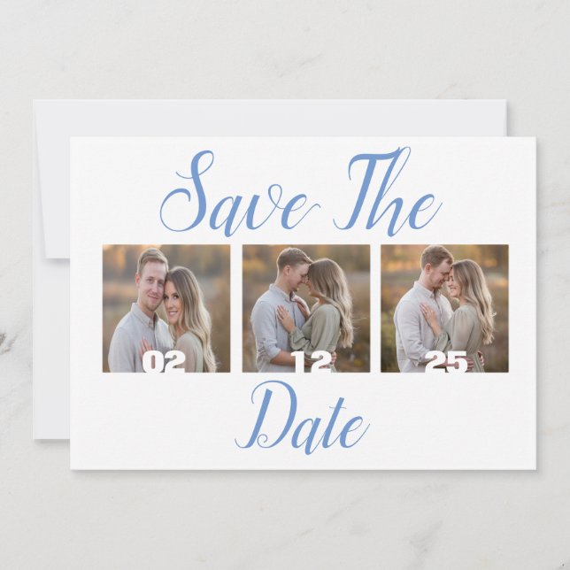Convite Moderno personalizável Salve a data com fotos (Frente)