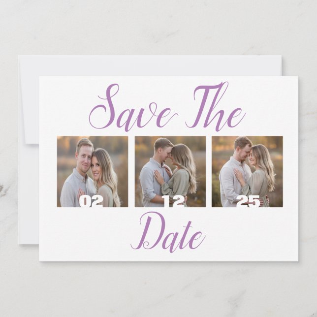 Convite Moderno personalizável Salve a data com fotos (Frente)