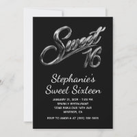 Moderno Preto Cromo Prata Sweet 16