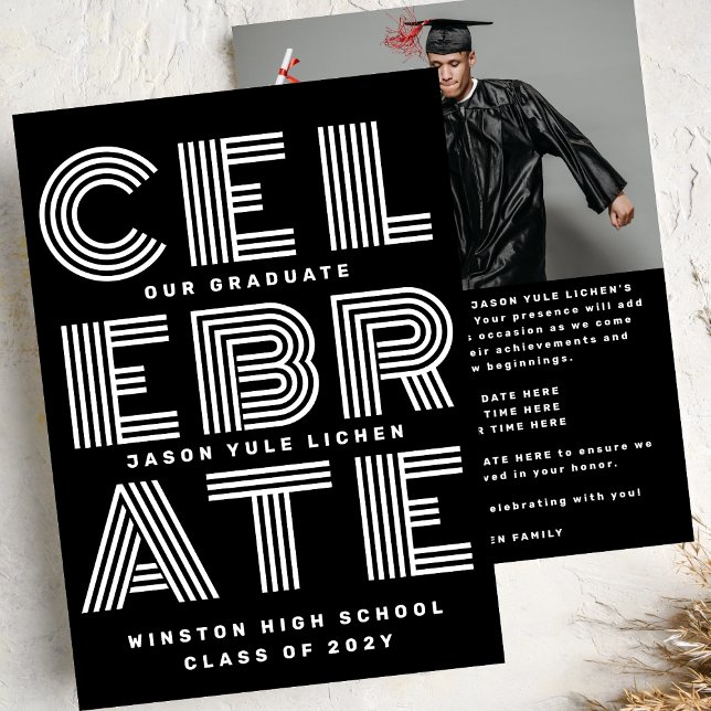 Convite MODERNO PRETO E BRANCO | Classe do FORMANDO 2024 (Criador carregado)
