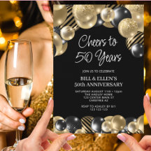 Moderno Preto e Dourado 50º Aniversário