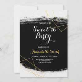 Convite Moderno Preto e Dourado Aquarela Geométrica 16