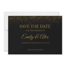 convite moderno preto e dourado com glitter Save T