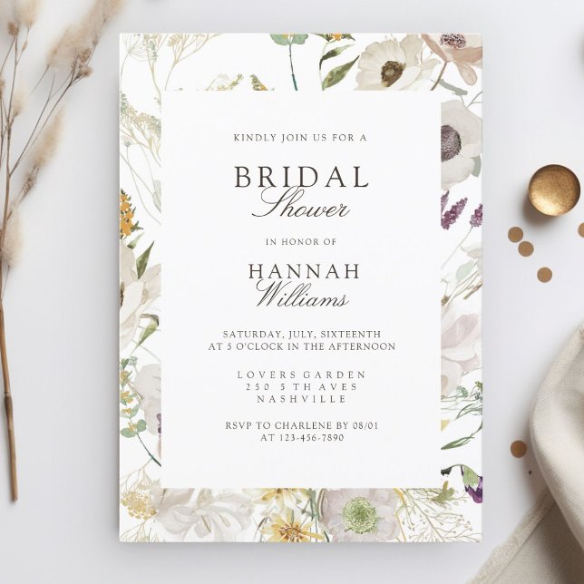 Convite Moderno, primavera Chá de panela (Modern, floral, boho, spring bridal shower invitation. Print+Download)