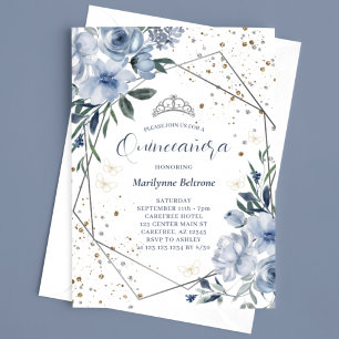 Convite Moderno Quinceañera Azul Poeirento Prata