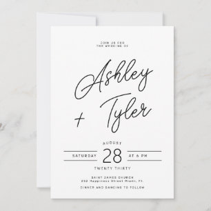 Convite Moderno retro caprichoso script tudo em um casamen