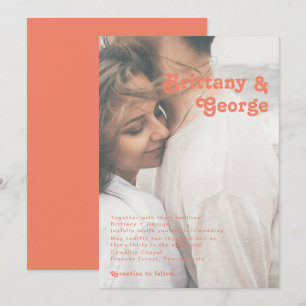 Convite Moderno Retro   Foto de Casamento Desbotada em Cor