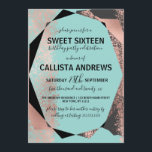 Convite Moderno Rosa Dourado Teal Negro Geométrico Doce 16<br><div class="desc">Este convite de aniversário moderno, luxo e elegante e doce dezesseis é perfeito para a jovem adolescente da moda e na moda. Ele retrata uma folha de rosa dourada falsa impressa metálica, preta, cinza de carvão, e design de pintura e geometria verde. É contemporâneo, chique e único! ***NOTA DE DESIGN...</div>