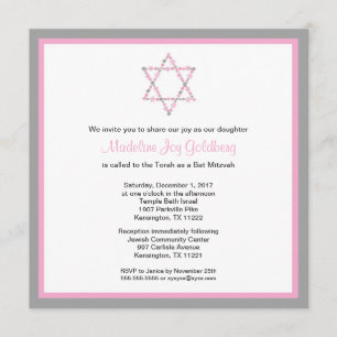 Convite Moderno Rosa e Cinza, Bat Mitzvah Convidam