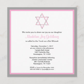 Convite Moderno Rosa e Cinza, Bat Mitzvah Convidam