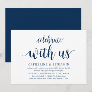 Convite Moderno Rústico, Azul Marinho Cursivo, Casamento I
