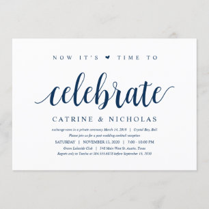 Convite Moderno Rústico, Azul Marinho Script, Casamento In
