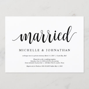 Convite Moderno Rústico, Letra preta, Casamento Intimo