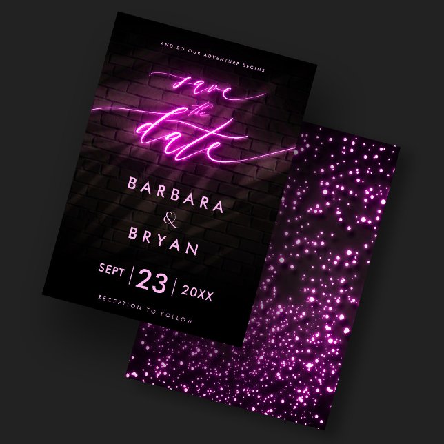 Convite Moderno Salve A Data Neon Pink Weding (Modern Save The Date Neon Pink Wedding Invitation
)